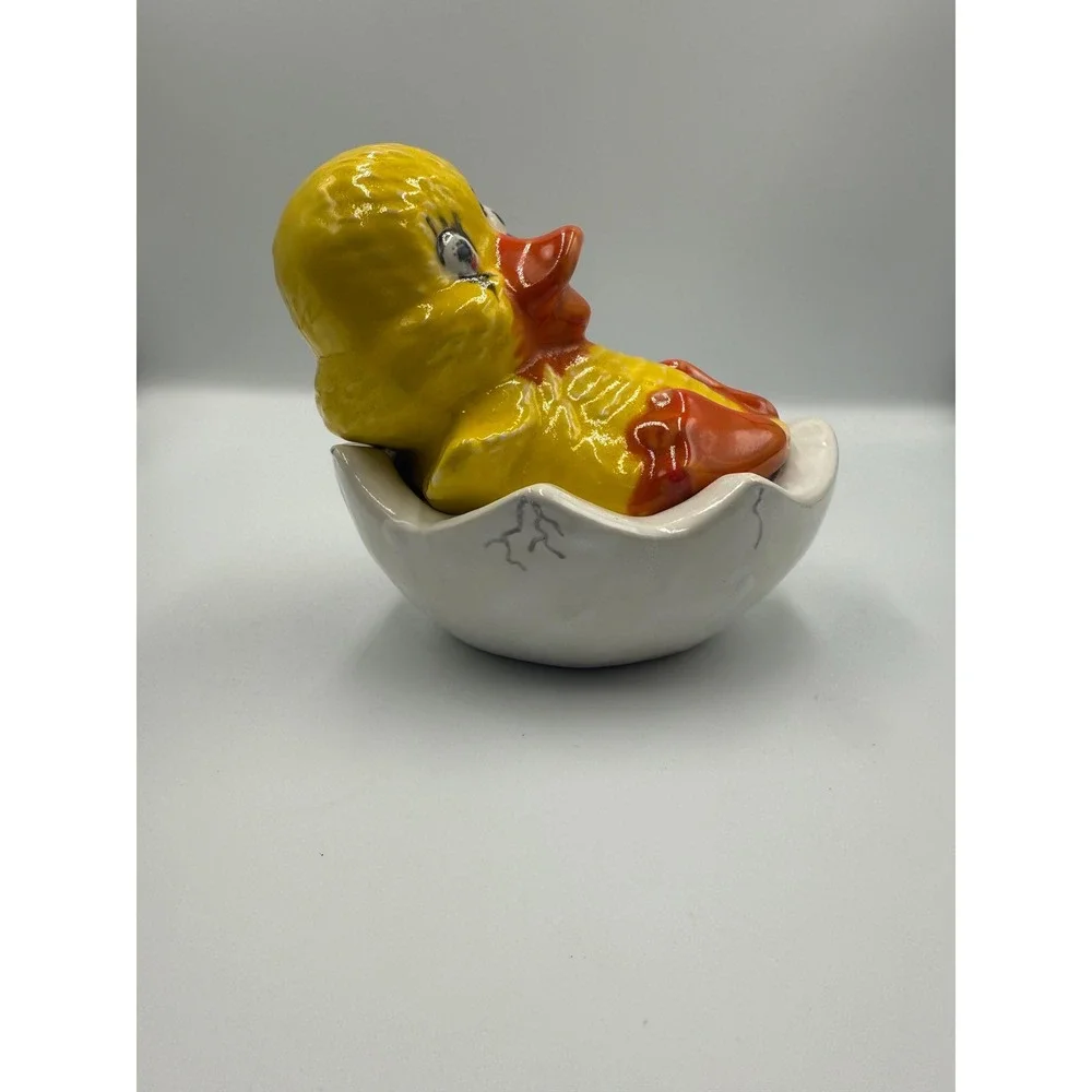 Vintage Kitsch Duck in Egg Planter Ceramic‎ Chick Figurine Trinket Dish Decor
